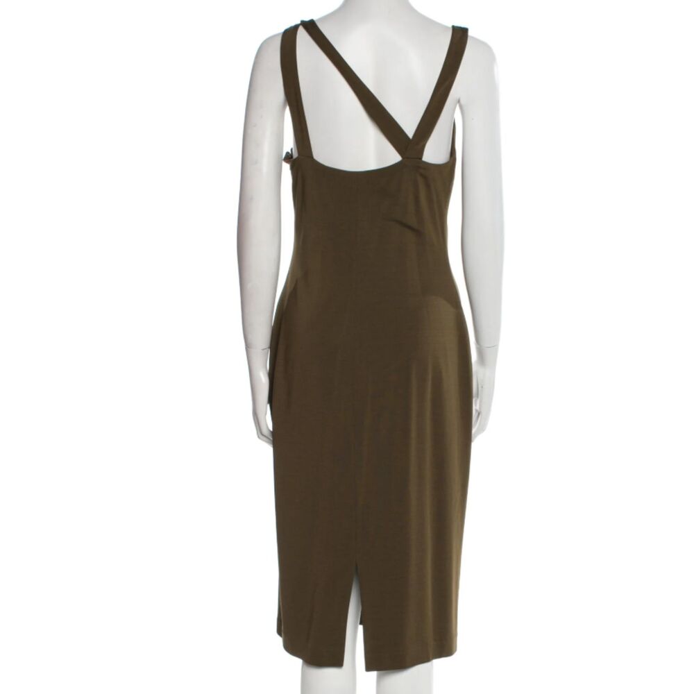 ~ Lauren Ralph Lauren 8 Cocktail Dress LRL Lined Midi Stretch Olive Asymmetrical - Picture 4 of 16